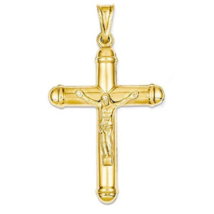 14k Yellow Gold Cross Crucifix Reversible Hollow Pendant Charm - [cklinternational]