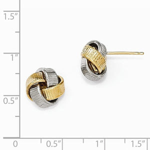 14k Gold Two Tone Textured Love Knot Post Stud Earrings