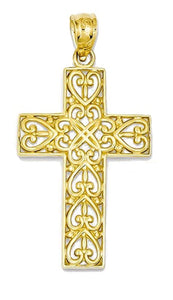 14k Yellow Gold Filigree Cross Pendant Charm - [cklinternational]