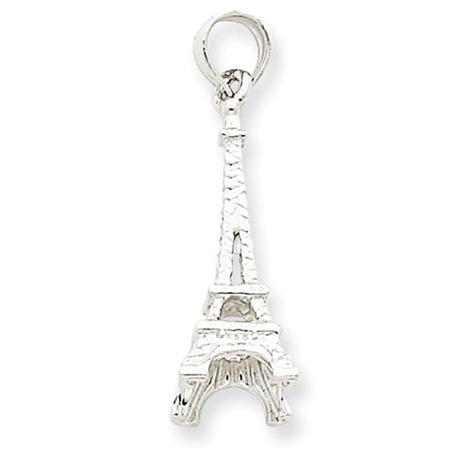 14k White Gold Paris Eiffel Tower 3D Pendant Charm
