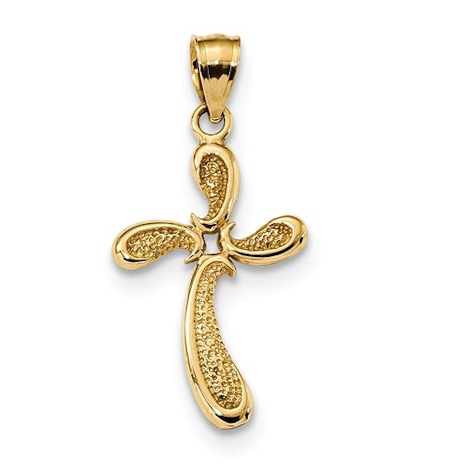 14k Yellow Gold Freeform Curved Cross Open Back Pendant Charm