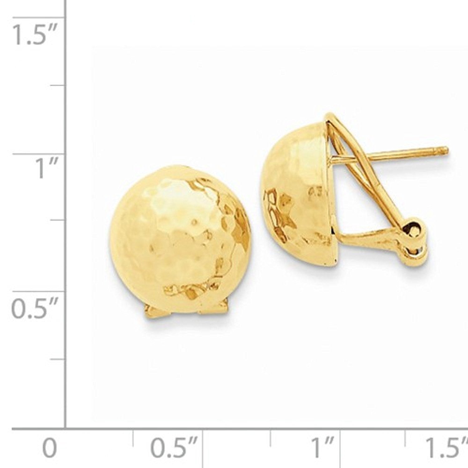 14k Yellow Gold Hammered 13mm Half Ball Omega Post Earrings
