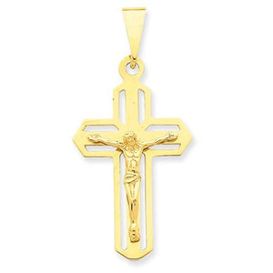 14k Yellow Gold Crucifix Cross Flat Back Pendant Charm - [cklinternational]