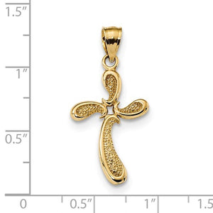 14k Yellow Gold Freeform Curved Cross Open Back Pendant Charm