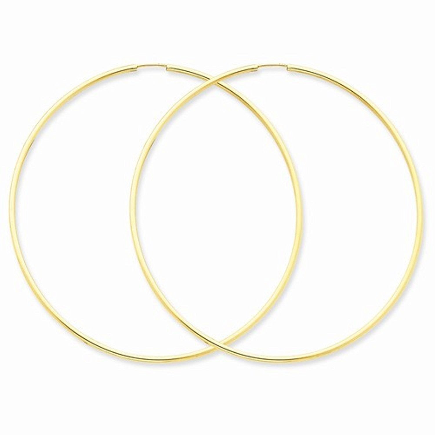 14K Yellow Gold 60mm x 1.5mm Endless Round Hoop Earrings