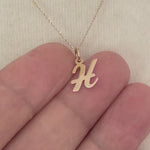 Load and play video in Gallery viewer, 14k Yellow Gold Script Letter H Initial Alphabet Pendant Charm
