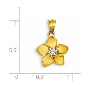 14k Yellow Gold and Rhodium Plumeria Flower Small Pendant Charm