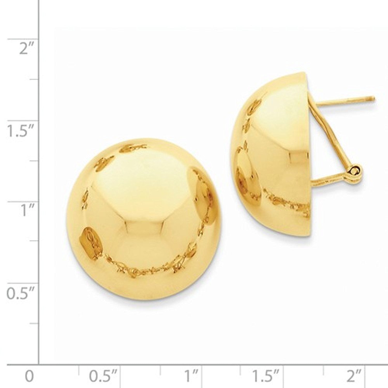 14k Yellow Gold Polished 24mm Half Ball Omega Post Earrings