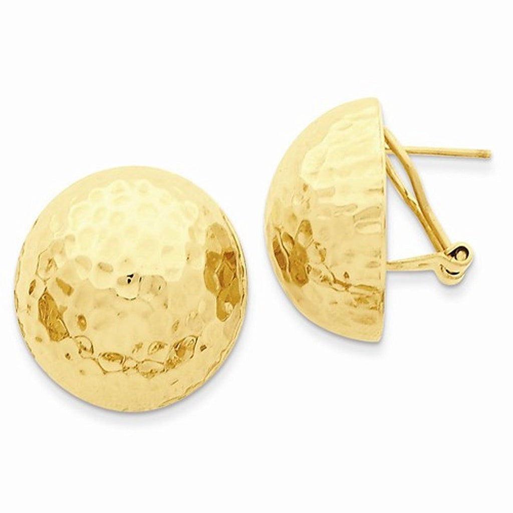 14k yellow gold hammered 22mm half ball omega post earrings