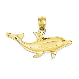 14k Yellow Gold Dolphin Open Back Pendant Charm - [cklinternational]