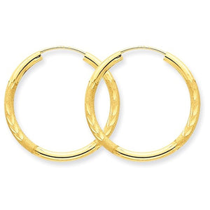14K Yellow Gold 23mm Satin Textured Round Endless Hoop Earrings