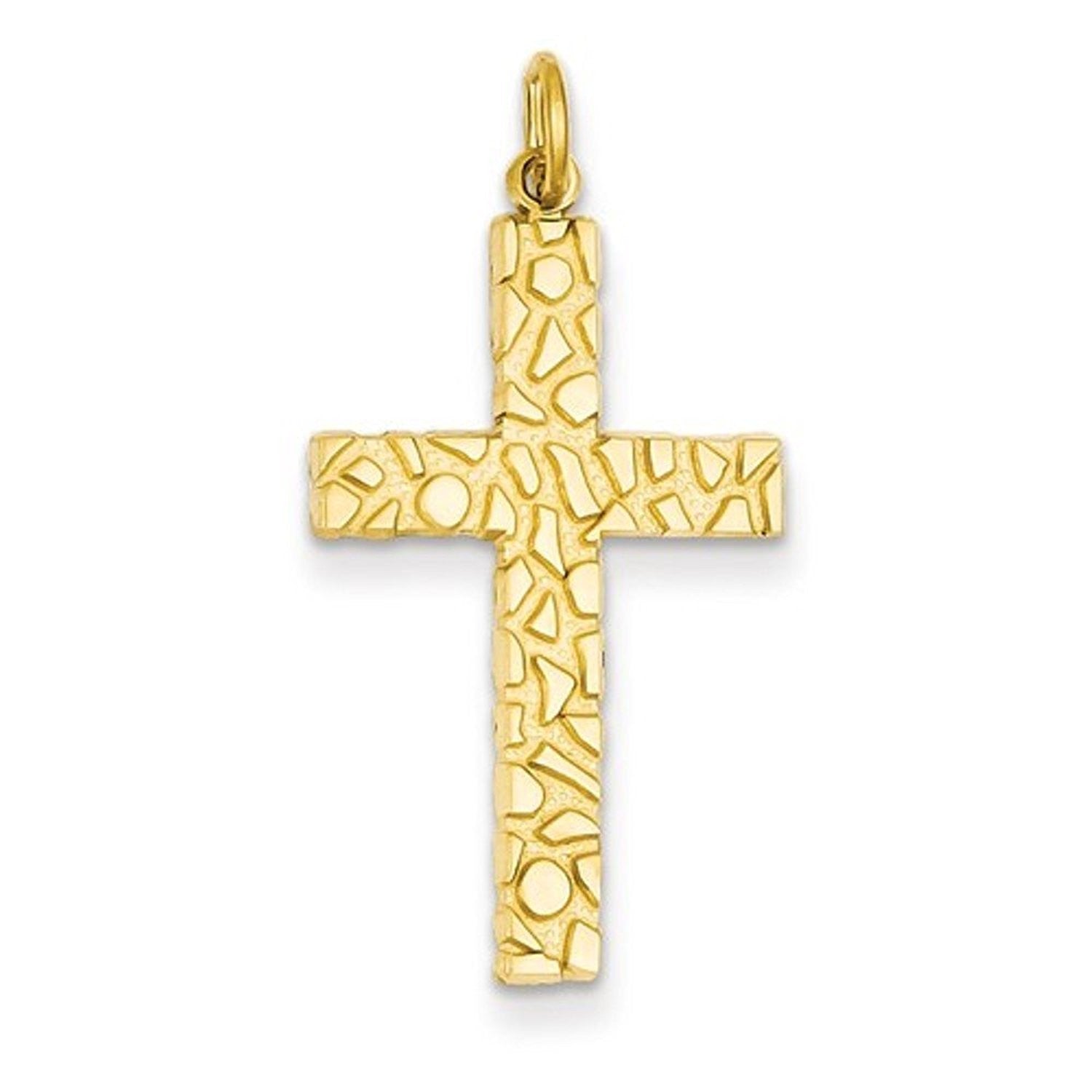 14k Yellow Gold Nugget Style Cross Pendant Charm - [cklinternational]