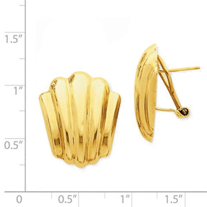 14k Yellow Gold Shell Design Omega Back Post Earrings