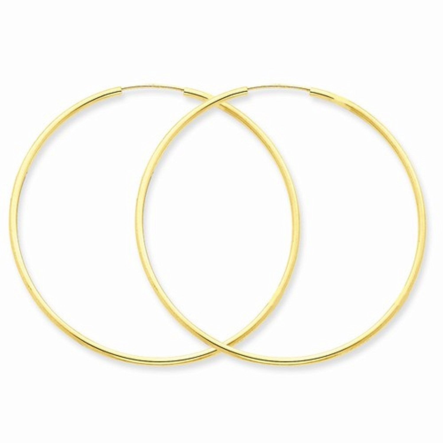 14K Yellow Gold 45mm x 1.5mm Endless Round Hoop Earrings