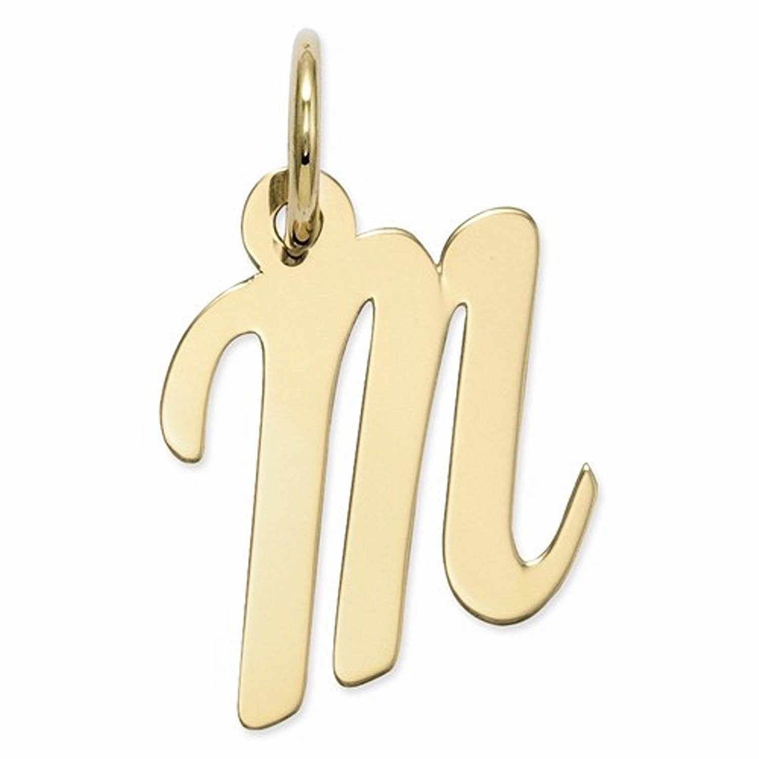 14k Yellow Gold Script Letter M Initial Alphabet Pendant Charm
