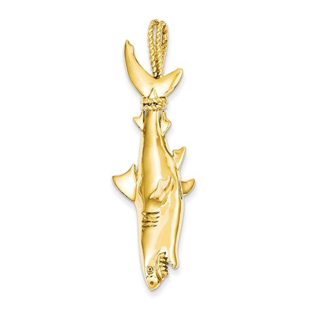14k yellow gold hanging shark 3d pendant charm