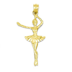 14k Yellow Gold Ballerina Ballet Dancer Open Back Pendant Charm - [cklinternational]