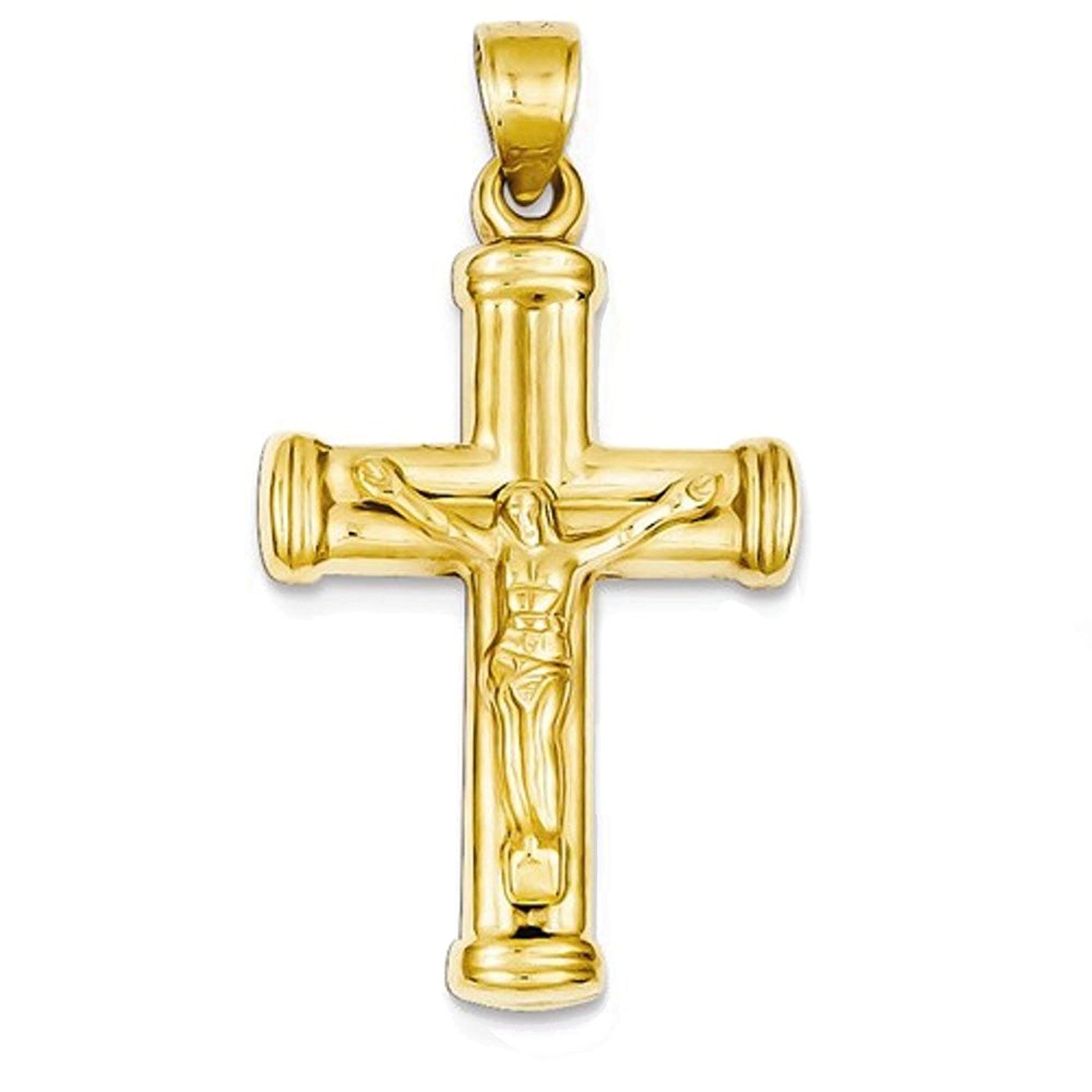 14k Yellow Gold Cross Crucifix Reversible Hollow Pendant Charm
