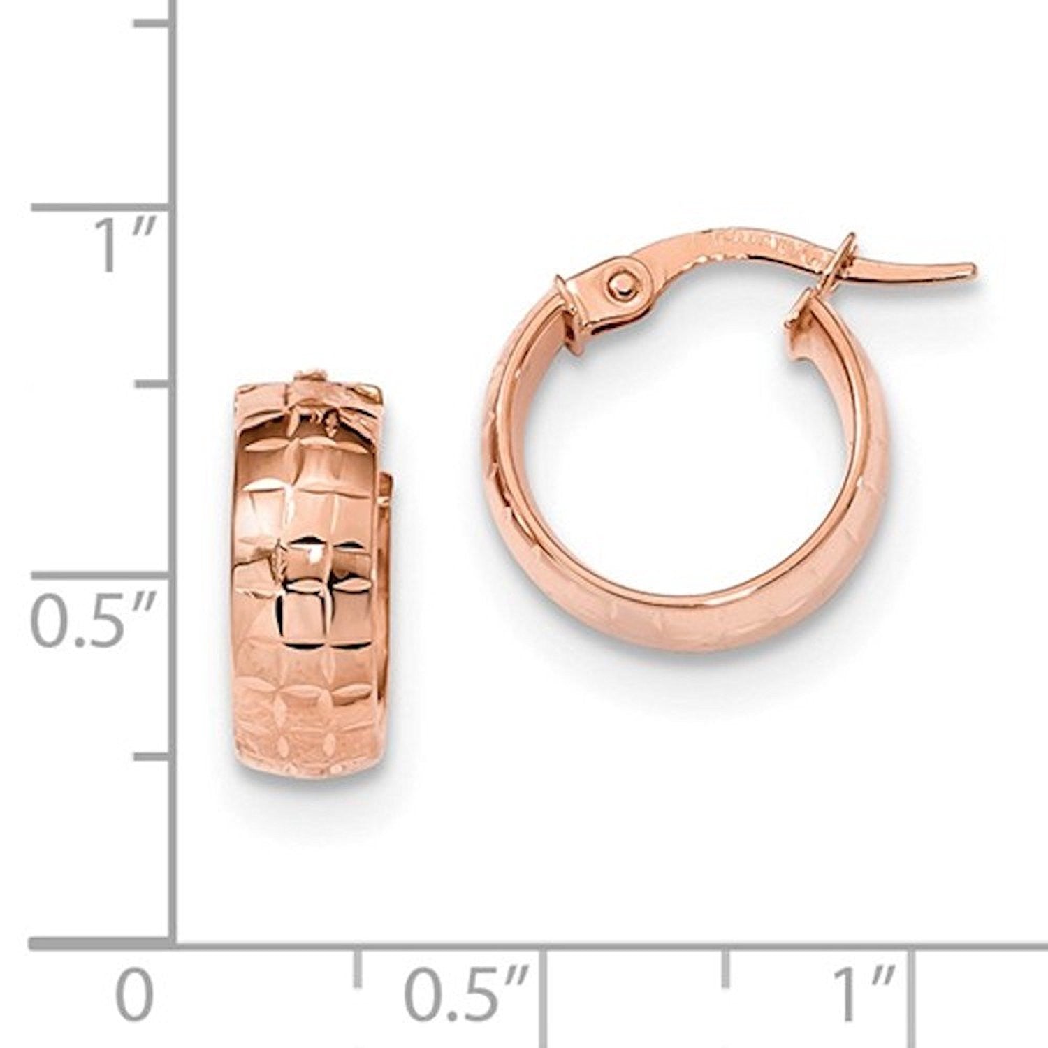 14K Rose Gold 14mmx13mmx5mm Patterned Round Hoop Earrings
