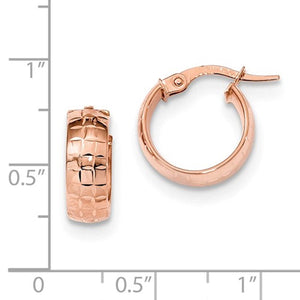14K Rose Gold 14mmx13mmx5mm Patterned Round Hoop Earrings