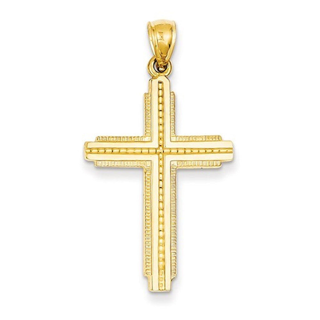 14k Yellow Gold Textured Outlined Cross Pendant Charm - [cklinternational]