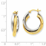 Indlæs billede til gallerivisning 14K Gold Two Tone 21mmx19mmx6mm Modern Contemporary Double Hoop Earrings
