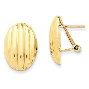 14k Yellow Gold Oval Textured Button Omega Back Post Earrings