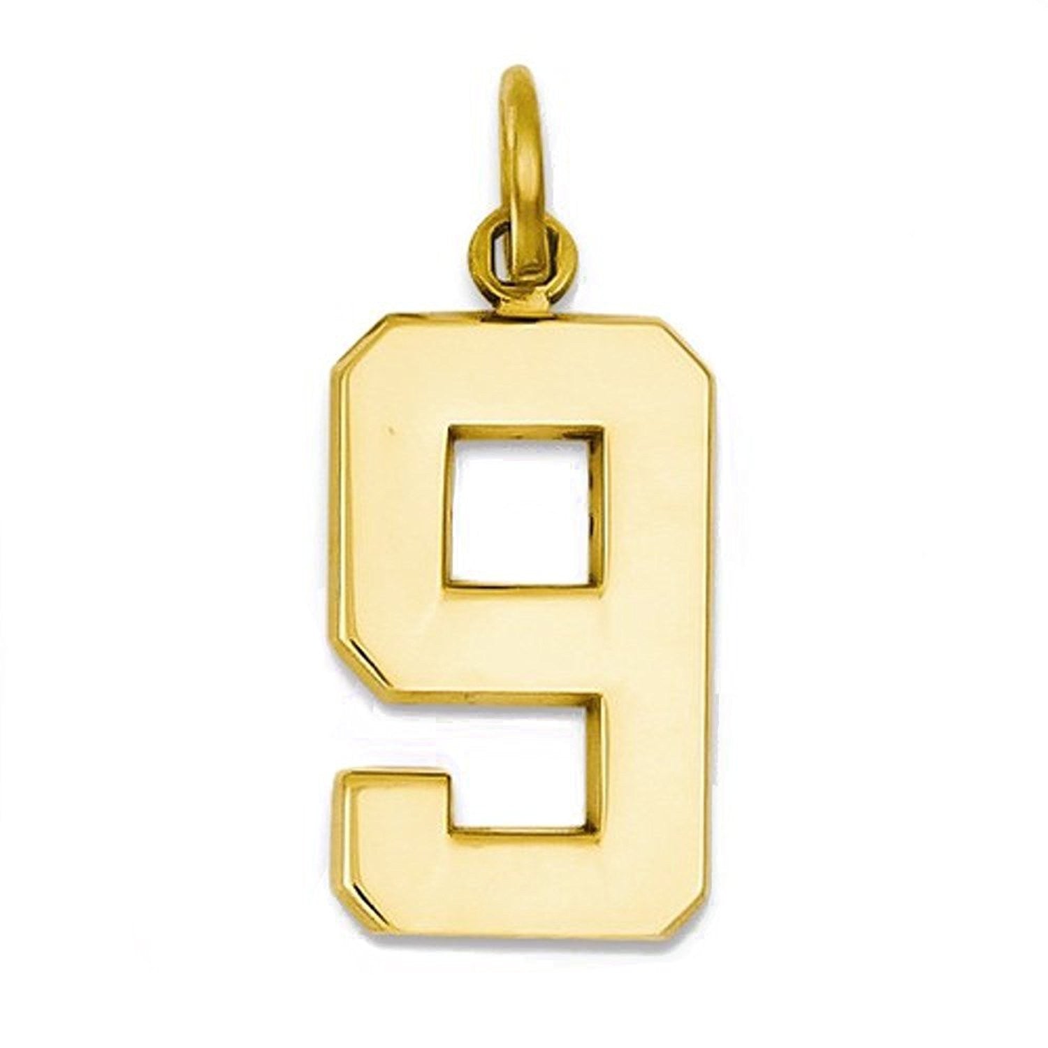 14k Yellow Gold Number 9 Nine Pendant Charm