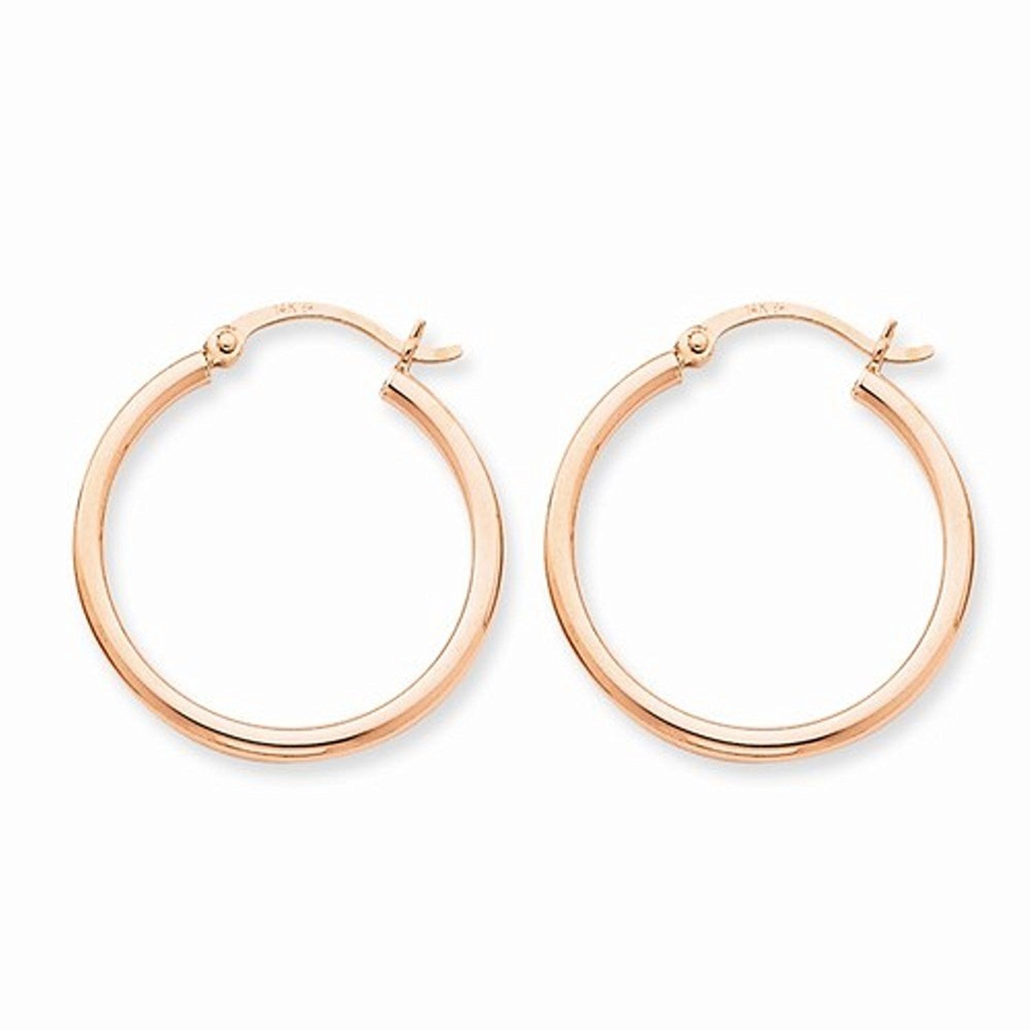 14K Rose Gold 25mm x 2mm Classic Round Hoop Earrings