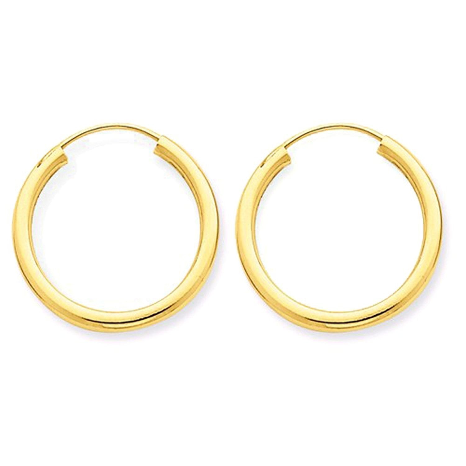 14K Yellow Gold 16mm x 2mm Round Endless Hoop Earrings