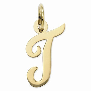 14k Yellow Gold Script Letter T Initial Alphabet Pendant Charm