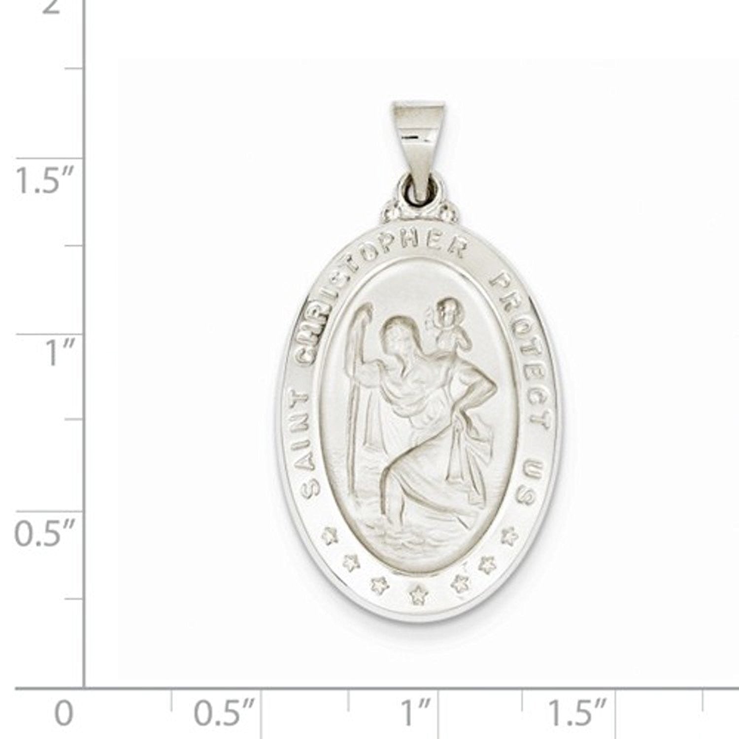 14k White Gold Saint Christopher Medal Hollow Pendant Charm