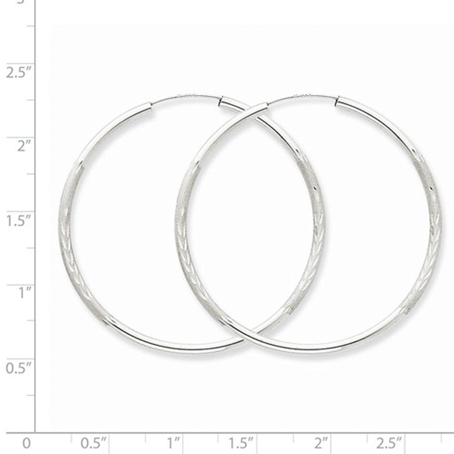 14K White Gold 42mm Satin Textured Round Endless Hoop Earrings
