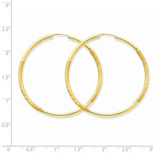 14K Yellow Gold 40mm Satin Textured Round Endless Hoop Earrings