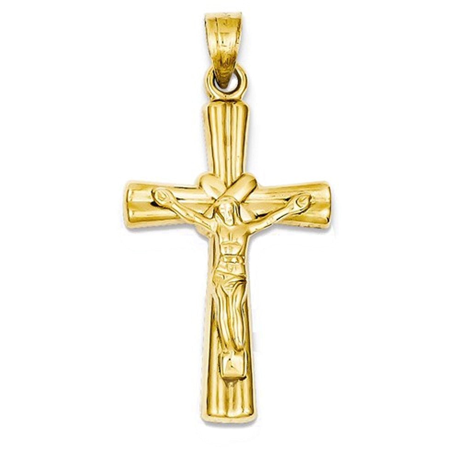 14k Yellow Gold Cross Crucifix Reversible Hollow Pendant Charm - [cklinternational]