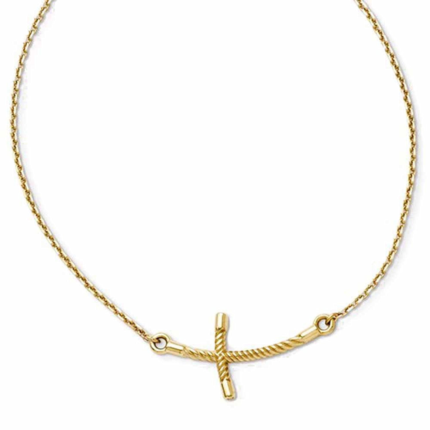 14k Yellow Gold Sideways Twisted Cross Necklace 19 Inches