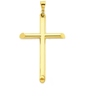 14k Yellow Gold Cross Polished 3D Hollow Large Pendant Charm