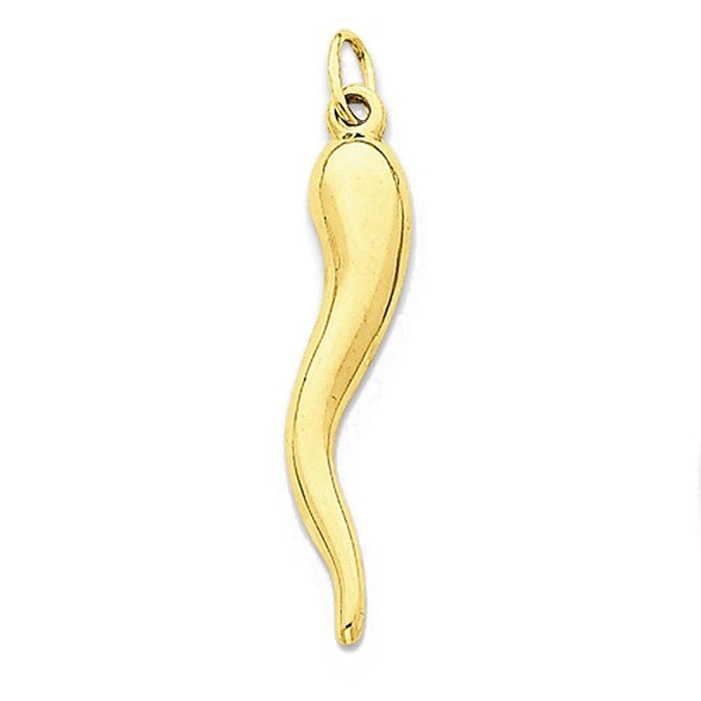 14k Yellow Gold Italian Horn Lucky 3D Pendant Charm - [cklinternational]