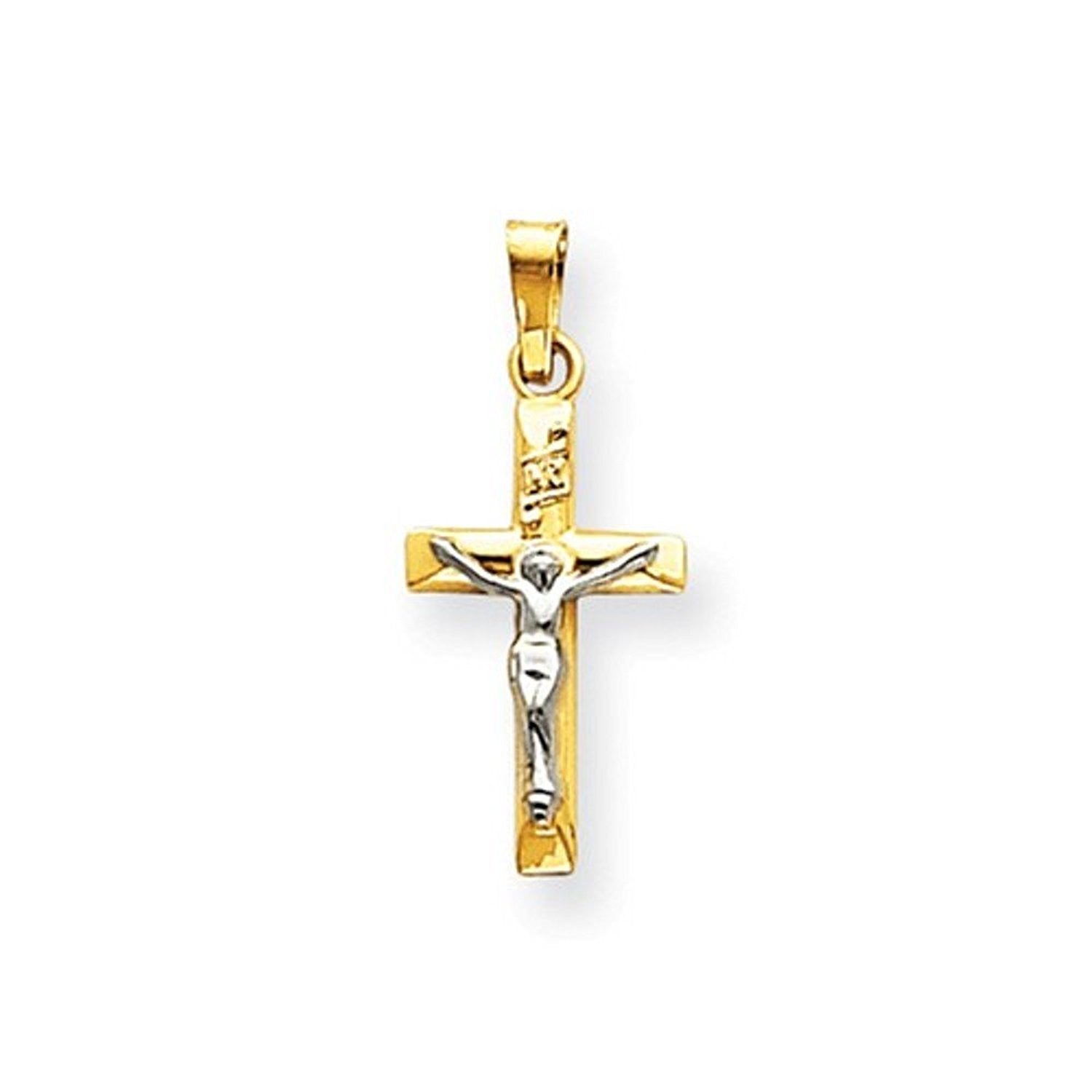 14k Gold Two Tone INRI Crucifix Cross Hollow Pendant Charm