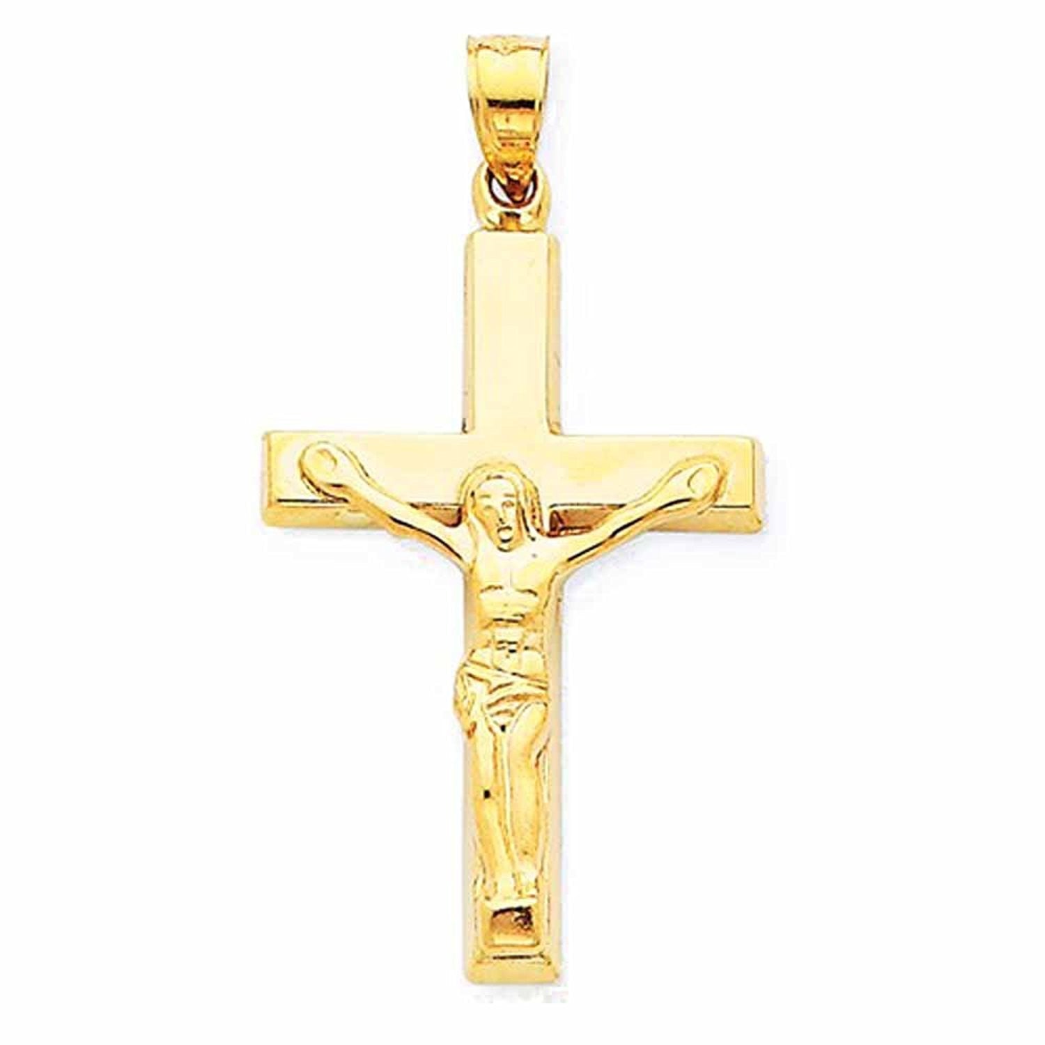 14k Yellow Gold Cross Crucifix Hollow Pendant Charm - [cklinternational]