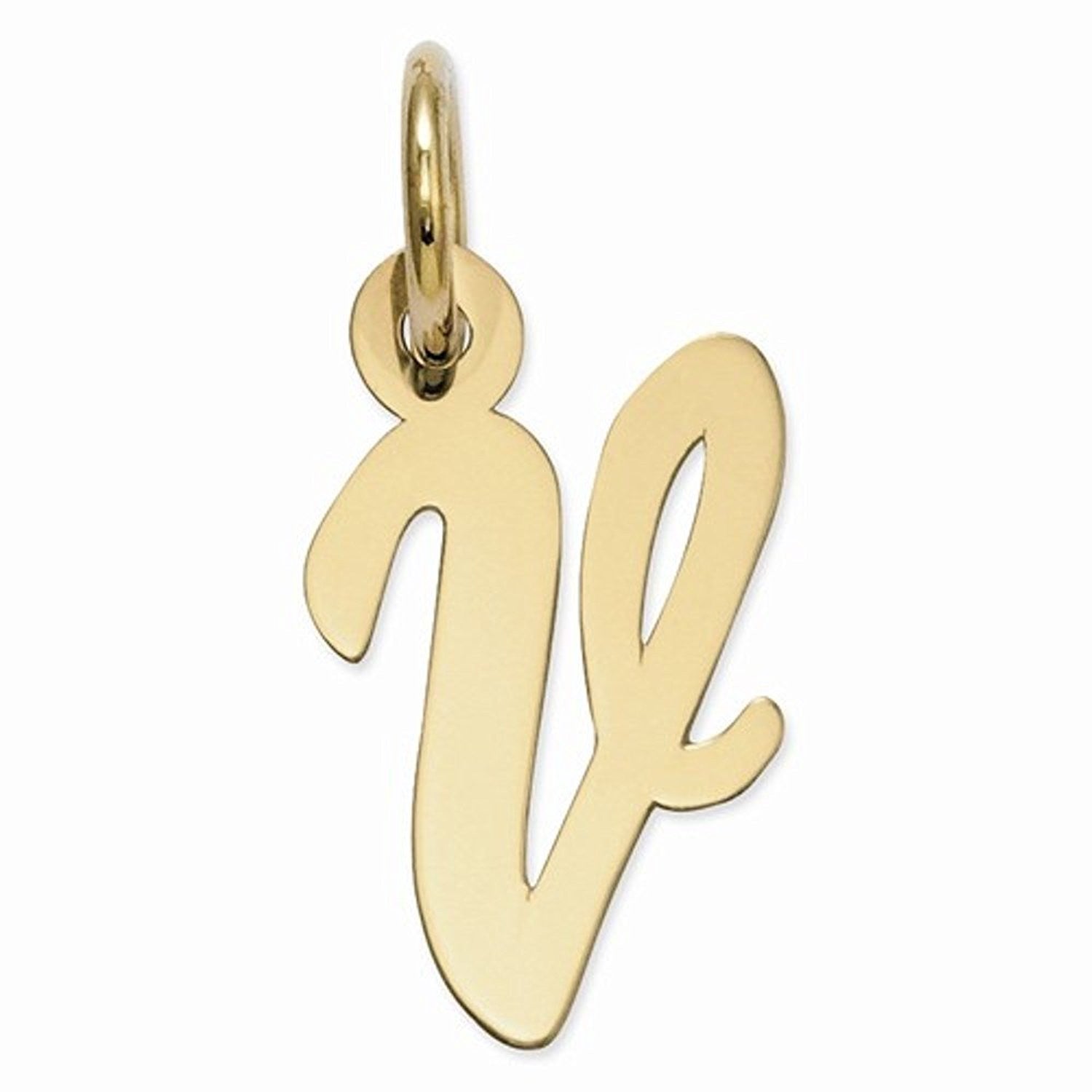 14k Yellow Gold Script Letter V Initial Alphabet Pendant Charm