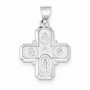 14k White Gold Cross Cruciform Four Way Medal Pendant Charm