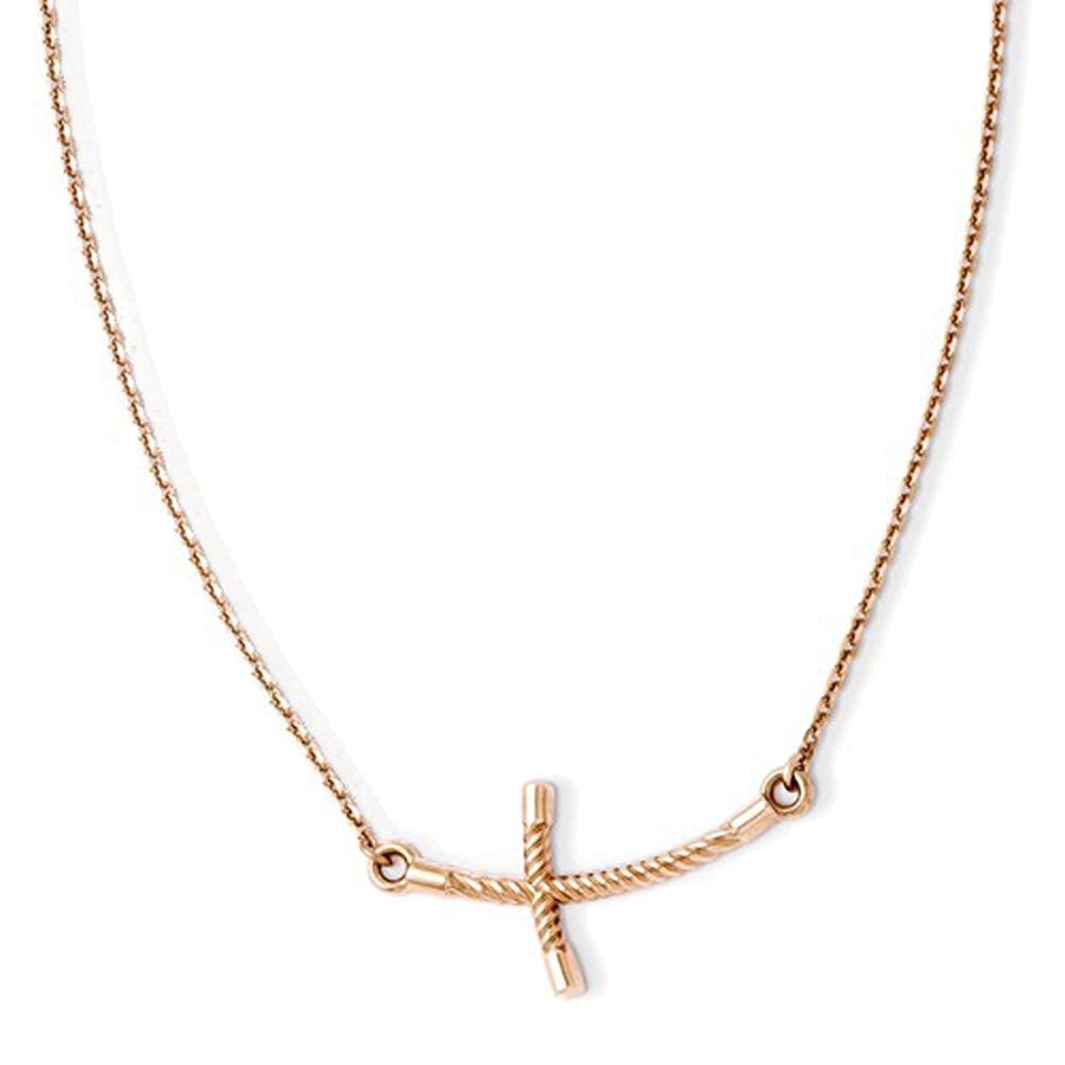 14k Rose Gold Sideways Twisted Cross Necklace 19 Inches