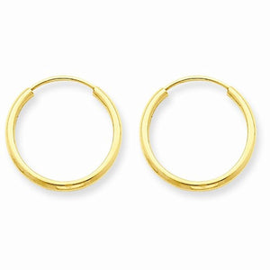 14K Yellow Gold 14mm x 1.5mm Endless Round Hoop Earrings