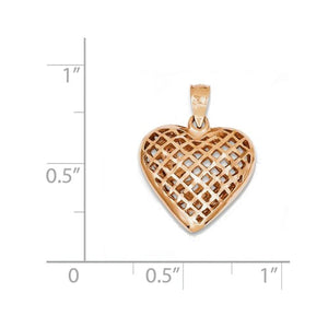 14k Rose Gold Small Puffy Heart Cage Hollow Pendant Charm