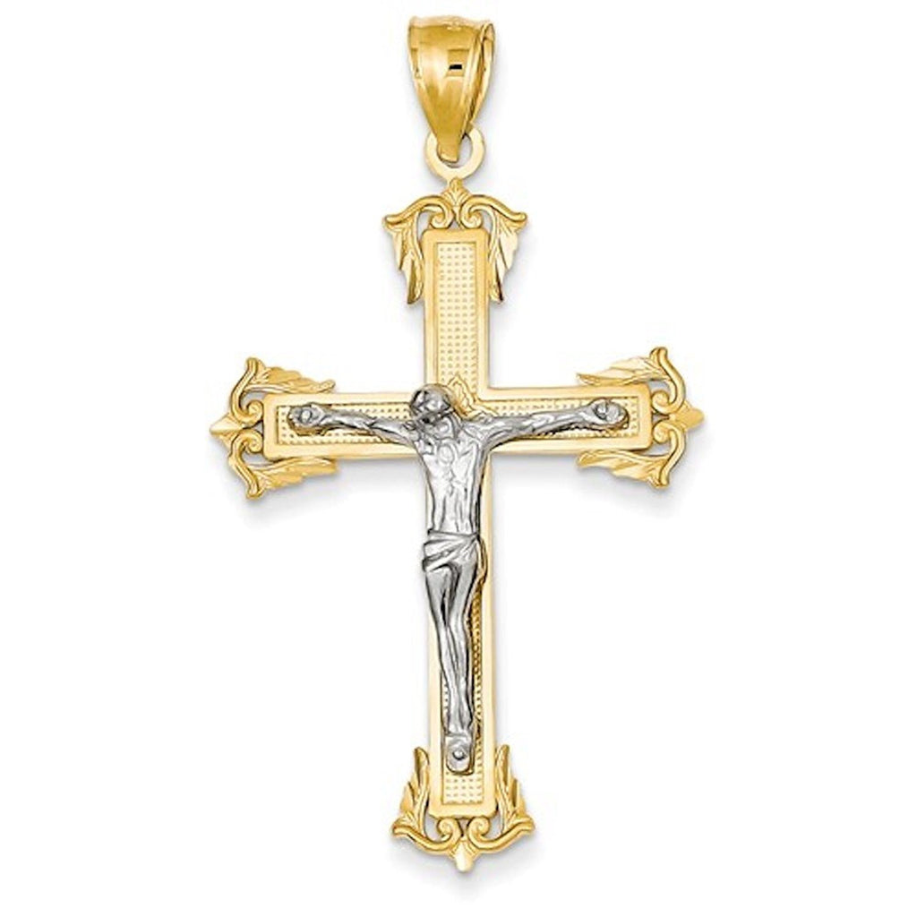 14k Gold Two Tone Crucifix Cross Large Pendant Charm - [cklinternational]