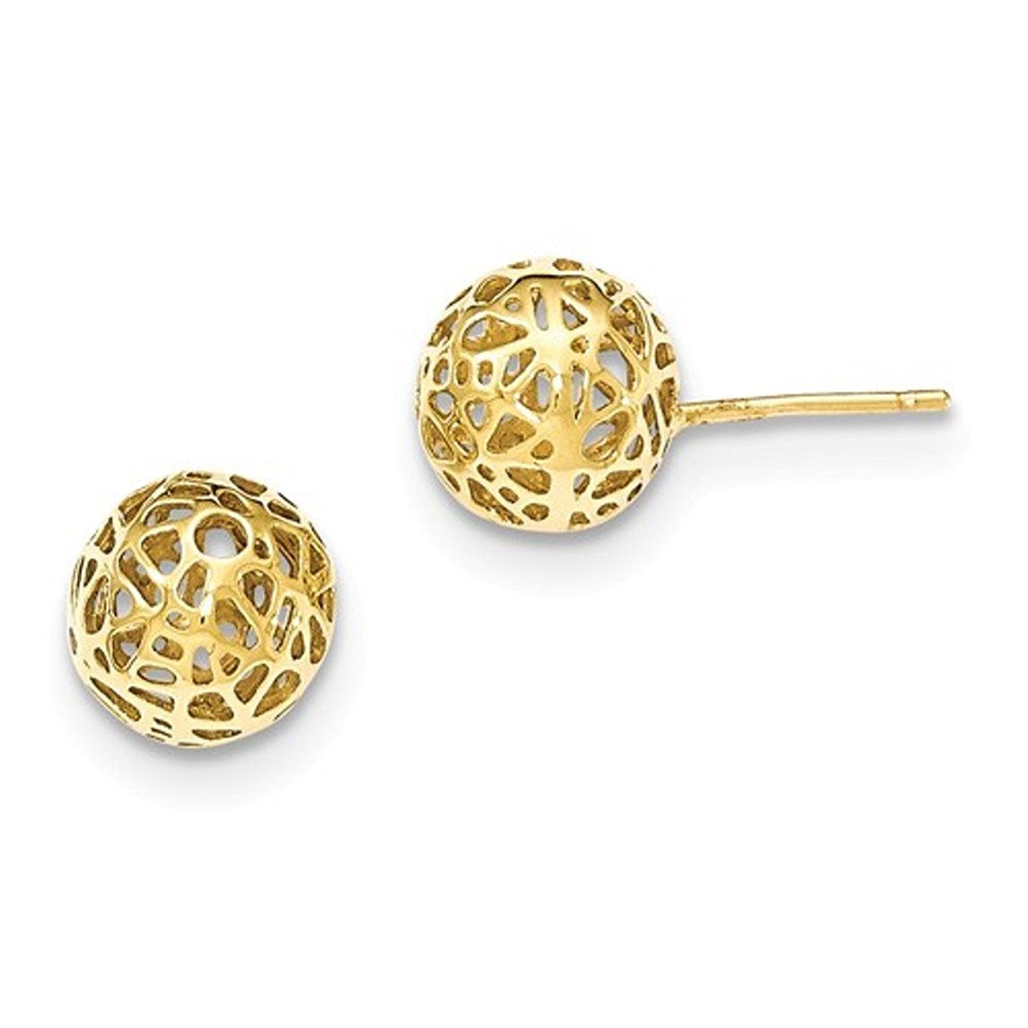 14k Yellow Gold Cut Out Cage Ball Post Earrings