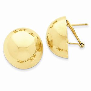 14k Yellow Gold Polished 20mm Half Ball Omega Post Earrings