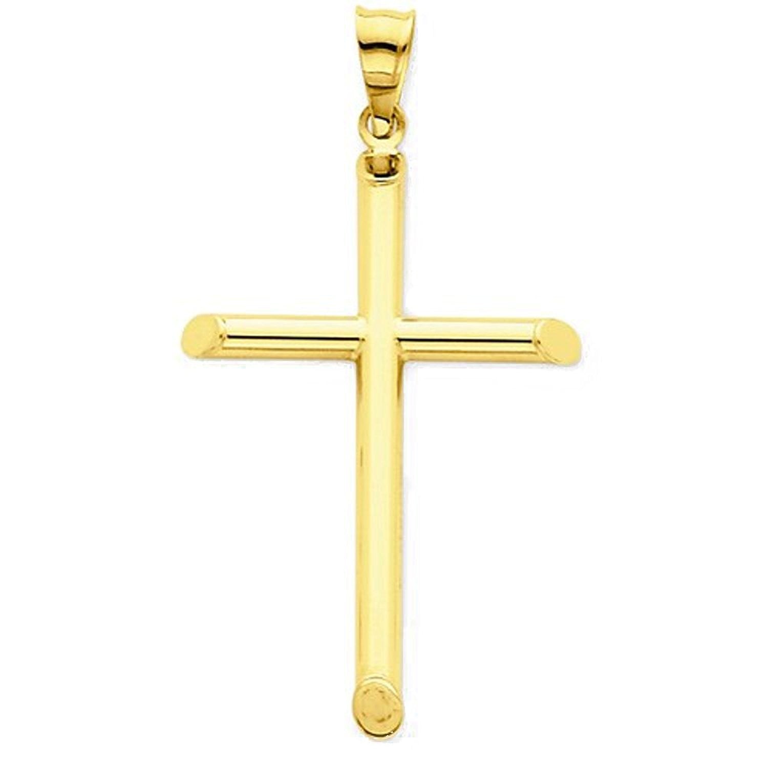 14k Yellow Gold Cross Polished 3D Hollow Pendant Charm
