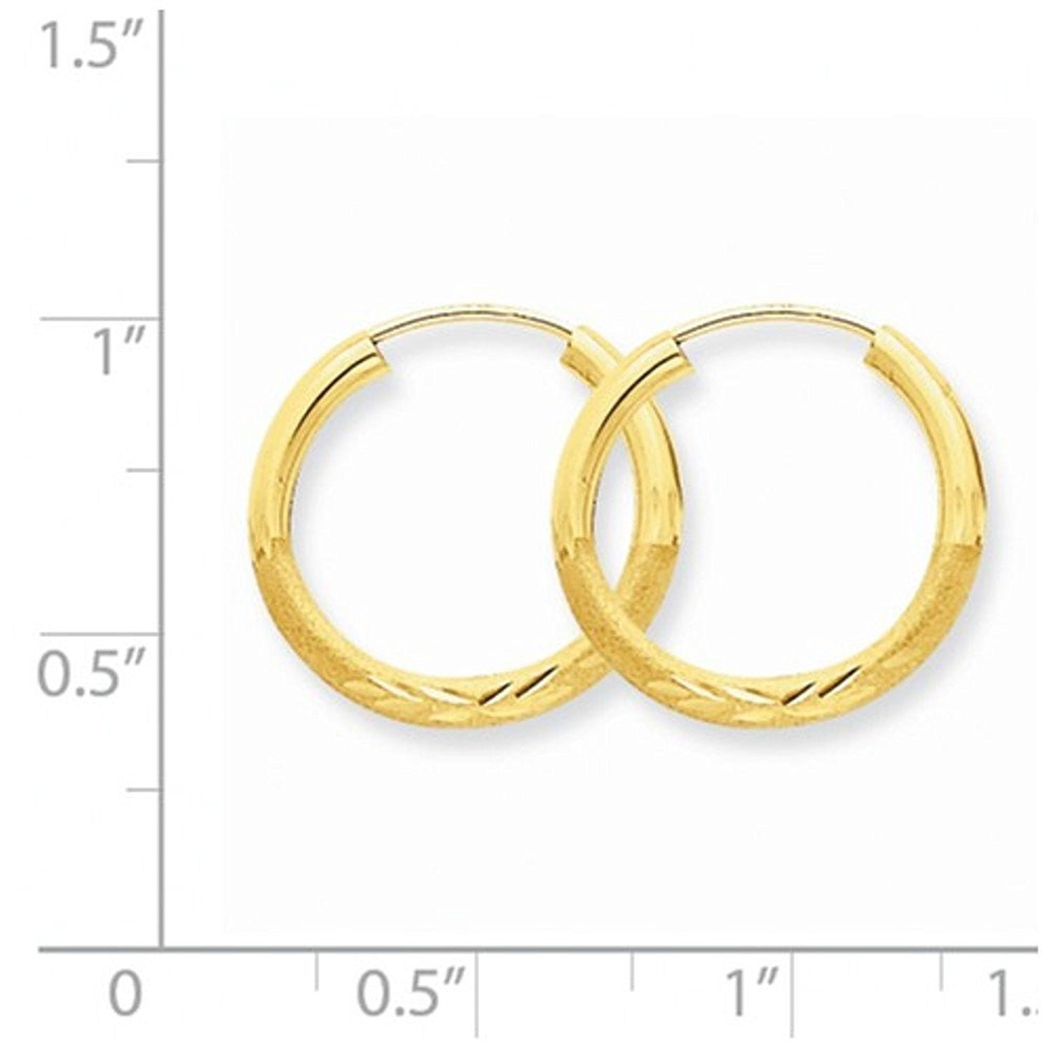 14K Yellow Gold 15mm Satin Textured Round Endless Hoop Earrings